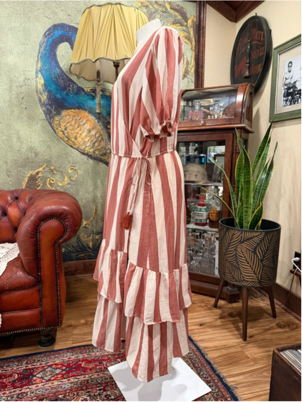 Knox Rose Maxi Wrap Dress XL Pink Cream Stripe Cotton Coastal Resort Tiered Pock - Picture 4 of 13